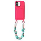 For iPhone 16 Plus Dopamine Card Slot Phone Case with Lanyard(Pink) - 1