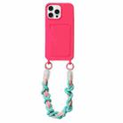 For iPhone 15 Pro Max Dopamine Card Slot Phone Case with Lanyard(Pink) - 1