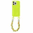 For iPhone 15 Pro Dopamine Card Slot Phone Case with Lanyard(Fluorescent Green) - 1