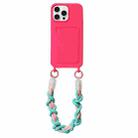 For iPhone 15 Pro Dopamine Card Slot Phone Case with Lanyard(Pink) - 1