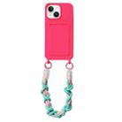 For iPhone 15 Dopamine Card Slot Phone Case with Lanyard(Pink) - 1