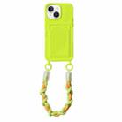 For iPhone 14 Plus Dopamine Card Slot Phone Case with Lanyard(Fluorescent Green) - 1