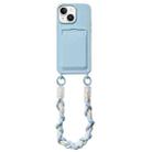 For iPhone 14 Plus Dopamine Card Slot Phone Case with Lanyard(Blue) - 1