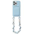 For iPhone 14 Pro Max Dopamine Card Slot Phone Case with Lanyard(Blue) - 1