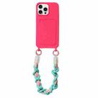For iPhone 13 Pro Max Dopamine Card Slot Phone Case with Lanyard(Pink) - 1