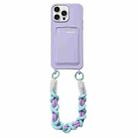 For iPhone 12 Pro Dopamine Card Slot Phone Case with Lanyard(Purple) - 1