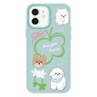 For iPhone 12 Skin Feeling Jelly TPU Hybrid PC Phone Case(Flowers Puppy Light Green) - 1