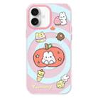 For iPhone 16 Plus Skin Feeling Jelly TPU Hybrid PC Phone Case(Apple Rabbit Yellow Word Pink) - 1