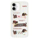 For iPhone 16 Plus Skin Feeling Jelly TPU Hybrid PC Phone Case(Striped Dachshund White) - 1