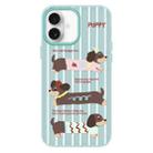 For iPhone 16 Plus Skin Feeling Jelly TPU Hybrid PC Phone Case(Striped Dachshund Light Green) - 1