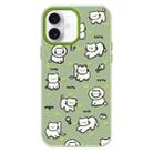 For iPhone 16 Skin Feeling Jelly TPU Hybrid PC Phone Case(Green Heart Cat Green) - 1