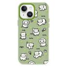 For iPhone 15 Plus Skin Feeling Jelly TPU Hybrid PC Phone Case(Green Heart Cat Green) - 1