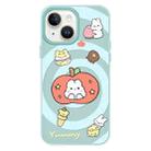 For iPhone 15 Plus Skin Feeling Jelly TPU Hybrid PC Phone Case(Apple Rabbit Yellow Light Green) - 1