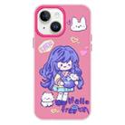 For iPhone 15 Skin Feeling Jelly TPU Hybrid PC Phone Case(Purple Hair Girl Rose Red) - 1