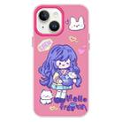 For iPhone 14 Plus Skin Feeling Jelly TPU Hybrid PC Phone Case(Purple Hair Girl Rose Red) - 1