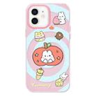 For iPhone 12 Skin Feeling Jelly TPU Hybrid PC Phone Case(Apple Rabbit Yellow Word Pink) - 1