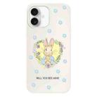 For iPhone 16 Plus Skin Feeling Jelly TPU Hybrid PC Phone Case(Love Flower Rabbit White) - 1