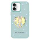 For iPhone 16 Plus Skin Feeling Jelly TPU Hybrid PC Phone Case(Love Flower Rabbit Light Green) - 1