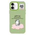 For iPhone 16 Plus Skin Feeling Jelly TPU Hybrid PC Phone Case(Happy Cat Green) - 1