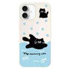 For iPhone 16 Skin Feeling Jelly TPU Hybrid PC Phone Case(Swimming Black Cat White) - 1