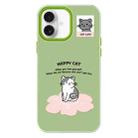 For iPhone 16 Skin Feeling Jelly TPU Hybrid PC Phone Case(Happy Cat Green) - 1