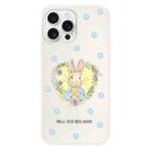 For iPhone 15 Pro Max Skin Feeling Jelly TPU Hybrid PC Phone Case(Love Flower Rabbit White) - 1