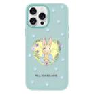 For iPhone 15 Pro Max Skin Feeling Jelly TPU Hybrid PC Phone Case(Love Flower Rabbit Light Green) - 1