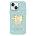 For iPhone 15 Plus Skin Feeling Jelly TPU Hybrid PC Phone Case(Love Flower Rabbit Light Green) - 1
