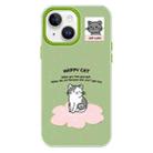 For iPhone 15 Plus Skin Feeling Jelly TPU Hybrid PC Phone Case(Happy Cat Green) - 1