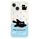 For iPhone 15 Skin Feeling Jelly TPU Hybrid PC Phone Case(Swimming Black Cat White) - 1