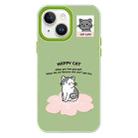 For iPhone 14 Skin Feeling Jelly TPU Hybrid PC Phone Case(Happy Cat Green) - 1