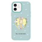 For iPhone 12 Skin Feeling Jelly TPU Hybrid PC Phone Case(Love Flower Rabbit Light Green) - 1