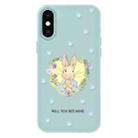 For iPhone X / XS Skin Feeling Jelly TPU Hybrid PC Phone Case(Love Flower Rabbit Light Green) - 1