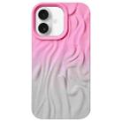 For iPhone 16 Plus Wrinkle Gradient Skin-feel Frosted TPU Phone Case(Pink Grey) - 1