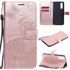 For OPPO Reno3 Pro 4G 3D Butterflies Embossing Pattern Horizontal Flip Leather Case with Holder & Card Slot & Wallet & Lanyard(Rose Gold) - 1