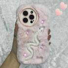 For iPhone 15 Pro Max Snake Embroidery Plush Silicone Phone Case(Snake And Pink) - 1