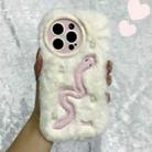 For iPhone 15 Pro Max Snake Embroidery Plush Silicone Phone Case(Snake And Beige) - 1