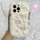 For iPhone 15 Pro Snake Embroidery Plush Silicone Phone Case(Bowknot And Beige) - 1