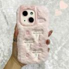 For iPhone 15 Plus Snake Embroidery Plush Silicone Phone Case(Bowknot And Pink) - 1