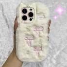 For iPhone 13 Pro Max Snake Embroidery Plush Silicone Phone Case(Bowknot And Beige) - 1