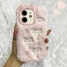 For iPhone 12 Snake Embroidery Plush Silicone Phone Case(Bowknot And Pink) - 1