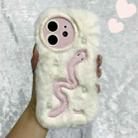 For iPhone 12 Snake Embroidery Plush Silicone Phone Case(Snake And Beige) - 1