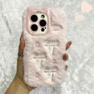 For iPhone 16 Pro Max Snake Embroidery Plush Silicone Phone Case(Bowknot And Pink) - 1