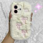 For iPhone 16 Plus Snake Embroidery Plush Silicone Phone Case(Bowknot And Beige) - 1