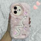 For iPhone 16 Plus Snake Embroidery Plush Silicone Phone Case(Snake And Pink) - 1