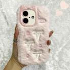 For iPhone 16 Snake Embroidery Plush Silicone Phone Case(Bowknot And Pink) - 1