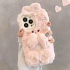 For iPhone 15 Pro Hairpin Rabbit Plush Silicone Phone Case(Pink) - 1