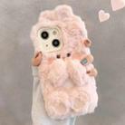 For iPhone 15 Plus Hairpin Rabbit Plush Silicone Phone Case(Pink) - 1