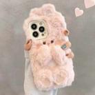 For iPhone 14 Pro Max Hairpin Rabbit Plush Silicone Phone Case(Pink) - 1