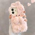 For iPhone 12 Hairpin Rabbit Plush Silicone Phone Case(Pink) - 1